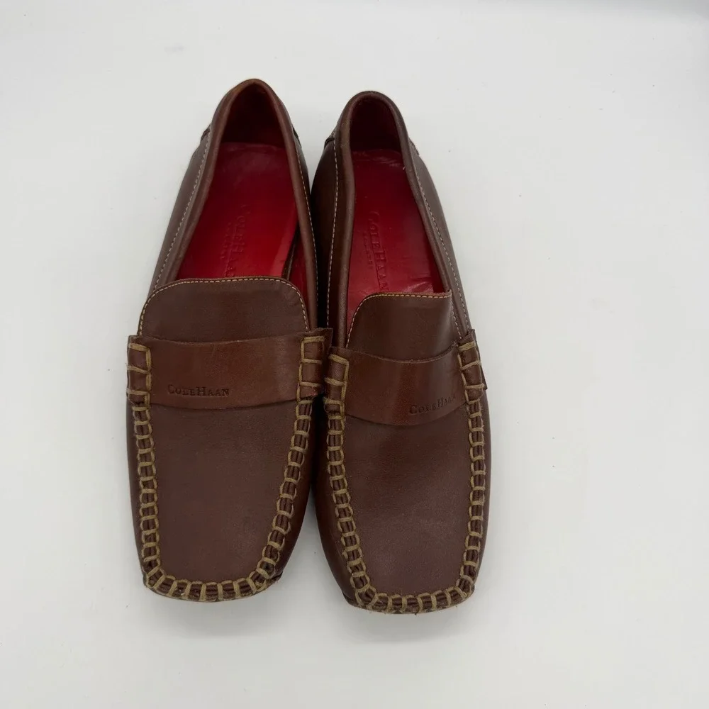 Cole Haan Country Vintage Women's Brown Leather Driving Square Toe Loafers 8.5AA